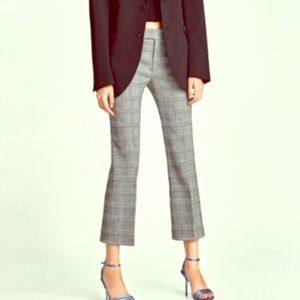 Zara Kick Flare Cropped Plaid Pant